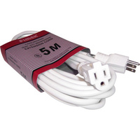 Heavy Duty 15A 3 Pin USA Power Plug & Socket Extension Power Lead 5m White