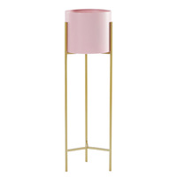 SOGA 2 Layer 60cm Gold Metal Plant Stand with Pink Flower Pot Holder Corner Shelving Rack Indoor Display