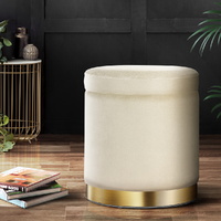 Artiss Ottoman Storage Foot Stool Round Velvet Cream