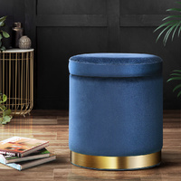 Artiss Ottoman Storage Foot Stool Round Velvet Navy