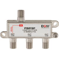 DOSS 3 Way 'F' Splitter Free To Air Balanced DC Power Pass 900Mhz