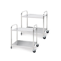 SOGA 2X 2 Tier Food Cart Utility Small2 Tier 81x46x85cm Stainless Steel Kitchen Dining Food Cart Trolley Utility Round Small