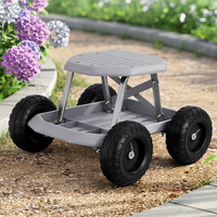 Gardeon Garden Cart Seat with Wheels, Rolling Work Stool with Tool Storage Tray, 440lbs (200kg) Heavy Duty Capacity Garden Stool for Outdoor Yard Work