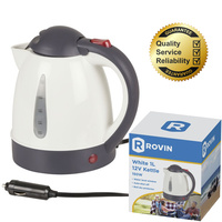 Rovin 1L 12V Auto Shut off & Boil Dry Protector with Water Level Window Kettle White