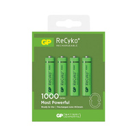 GP Recyko 1000 series AAA 1.2V 4pk Rechargeable Batteries Rated capacity 950mAh