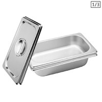 SOGA 2X Gastronorm GN Pan Full Size 1/3 GN Pan 6.5 cm Deep Stainless Steel Tray With Lid