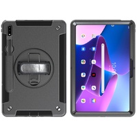 Generic Rugged Lenovo Tab M11 (11') Case + Screen Protector Black - Built-in-Kickstand, Adjustable Hand Strap, Shoulder Strap, Pen Holder