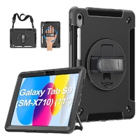 Generic Rugged Samsung Galaxy Tab S9 (11') / Tab S9 FE (10.9') Case Black - Built-in-Kickstand,Adjustable Hand Strap, Pen Holder