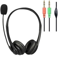 Headset with Boom Mic -2X 3.5MM Plugs with Volume Controller PU leather cups 