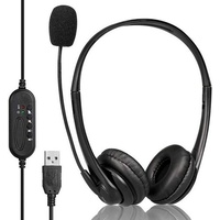 Headset with Boom Mic -USB Volume Control Compatible PU leather cups foam sponge