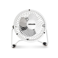 Heller 10cm High Velocity 1 Speed Mini Metal Office Desk Table Fan USB White