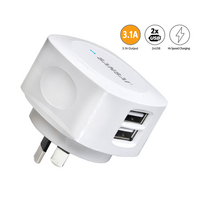 Sansai Universal Input 2 USB AC Wall Charger 5V 3.1A Suit Tablet White