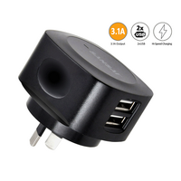 Sansai Universal Input 2 USB AC Wall Charger 5V 3.1A Suit Tablet Black