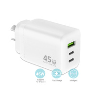 Sansai HW-344E USB A+C+C WALL Charger-45W 3X Faster Charging with GaN Technology