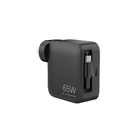 65W 2-Port GaN Super Fast PD Wall Charger with Retractable USB-C Cable