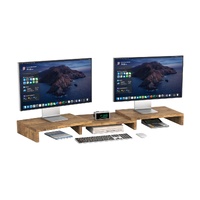 Modern Dual Monitor & Laptop Stand with Adjustable Length (Dark Walnut)