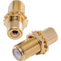 Gold 'F' Socket To RCA Socket White Joiner - Kordz