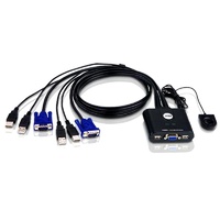 Aten Petite 2 Port USB VGA KVM Switch with Remote Port Selector 0.9m Cables