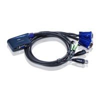 Aten Petite 2 Port USB VGA KVM Switch with Audio 0.9m Cables Built In