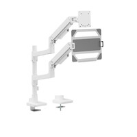 Brateck LDT81-C024P-ML-W NOTEWORTHY POLE-MOUNTED HEAVY-DUTY GAS SPRING DUAL MONITOR ARM WITH LAPTOP HOLDER Fit Most 17'-49' Monitor Fine Texture White
