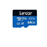 Lexar High-Performance 633x 64GB microSDHC™/ microSDXC™ UHS-I Card BLUE Series without adaptor 64GB – C10, UHS-I (U3), up to 100MB/s read,without adap