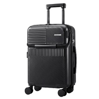 Wanderlite 20" Luggage Suitcase Front Pocket Travel Carry On TSA Black