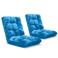 SOGA 2X Floor Recliner Folding Lounge Sofa Futon Couch Folding Chair Cushion Blue