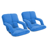 SOGA 2X Foldable Lounge Cushion Adjustable Floor Lazy Recliner Chair with Armrest Blue