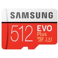 Samsung Micro SDXC 512GB EVO Plus /w Adapter UHS-1 SDR104, Class 10, Grade 1 (U3), Up to 100MB/s read, 90MB/s Write, 10 Years Limited Warranty