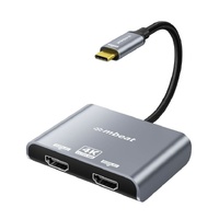 mbeat Tough Link USB-C to Dual 4K/60Hz HDMI MST Adapter 4K (3840x2160) @ 60Hz, 4K (3840x2160) @ 30Hz, 2K (2560x1440) @ 60Hz- Space Grey