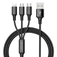3 IN 1 Fast Charging USB Cable With Micro USB  Apple Lightning  USB-C Connectors