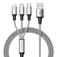 3 IN 1 Fast Charging USB Cable With Micro USB  Apple Lightning USB-C Connectors