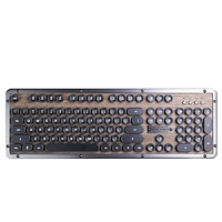 Azio Retro Keyboard Brown Grey durable metal alloy frame wood surface