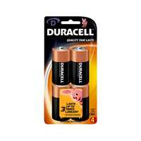 Duracell MN1300B4 1.5V Coppertop Alkaline D LR20 size Battery Long Lasting  4PK