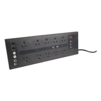Powertech 10 Way Home Theatre Surge Protected EMI Filter Powerboard 2 Port USB 