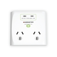 Monster 2-Port+USB Surge White