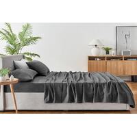 Ovela 150GSM Cotton Flannelette Bed Sheet Set (Charcoal, Double)