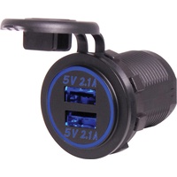 Dual USB Charging Panel Mount Socket Connects 4.2A directly to 12V with blue LED backlight