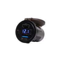 P0696B 12V 58W Dual PD - QC3.0 USB Car Charger With Voltmeter Black