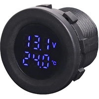 Panel Mount Volt Meter & Thermometer Measures 6-30V DC 29mm Mounting Hole Black