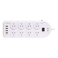Powertran 4 USB Ports with 8 Way Mains Power Board 1.5m Cable White