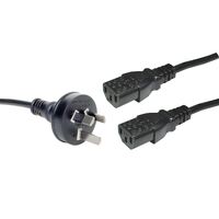 Powertarn 2m Dual IEC C13 10A 3 Pin Black Appliance Mains Power Cable