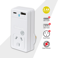 Sansai 2.4A USB A&C Wall Socket Adaptor Charger with Surge Protected Power Outlets