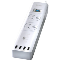 Sansai 2Way Surge Protected Powerboard 4 ports USBCharger RightAngle PowerPlug 