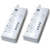 Sansai 2 Pack 4 Way Surge Protected Power Board with 4 USB Charging Ports