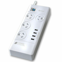 Sansai 4 Way Surge Protected Power Board 4 USB Charging Ports On-Off Switch