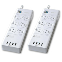 Sansai 2 Pack 6 way Individual Switch Surge Protected Power Board