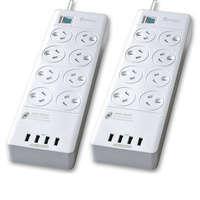 Sansai 2 pack 8 Way Surge Protected Power Board with USB White