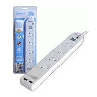 Sansai 4 Way Outlet Surge Protection Powerboard with 2 USB Ports 5V 2.1A