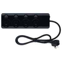 Arlec 4-Outlet Powerboard with Individual Switches & Overload Warning Alarm BLK